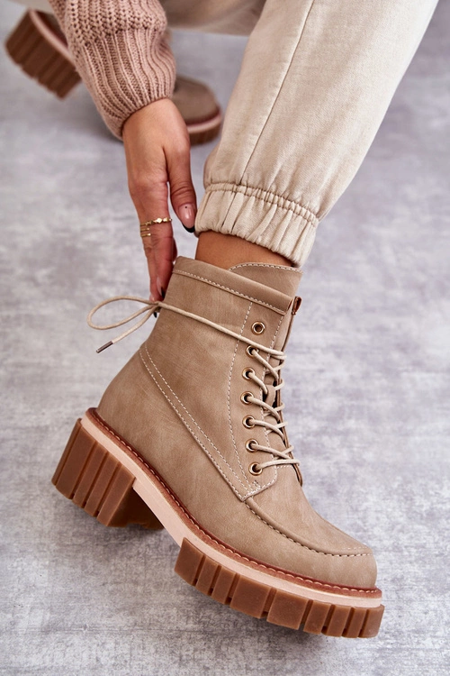 Damskie Modne Botki Ocieplane Beżowe Gerda