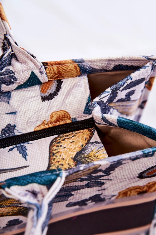 Duża Klasyczna Torebka W Print Biało-Zielona Micola