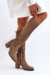 Ażurowe Kozaki Na Obcasie Zamszowe Beżowe Jolenna