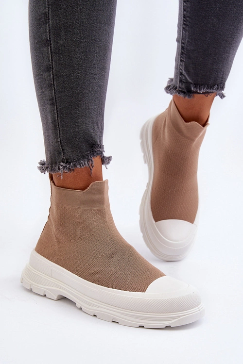 Wsuwane Skarpetkowe Botki Damskie Brązowe Ilanae