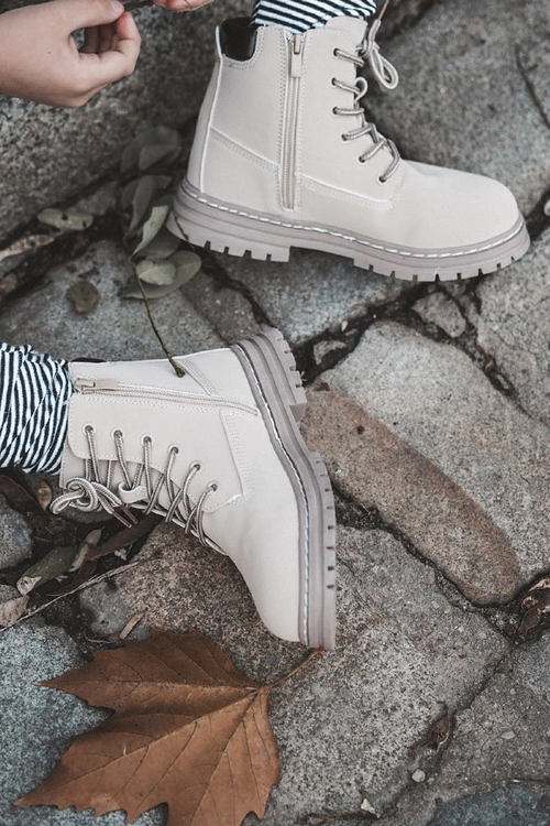 Dziecięce Botki Trapery Na Suwak Beżowe Bansi