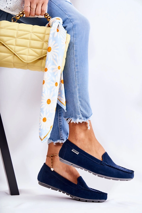 Zamszowe Mokasyny Damskie Granatowe Millare