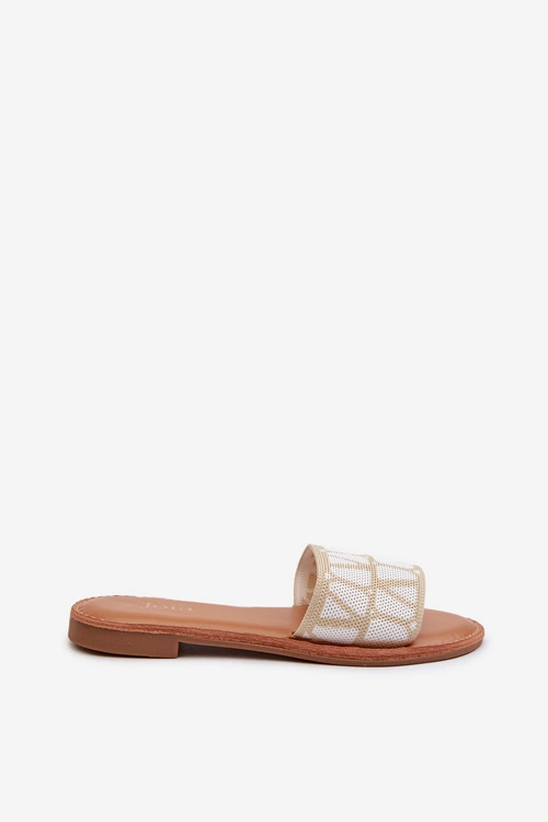 Klapki Damskie Na Płaskim Obcasie Beżowe Traivea