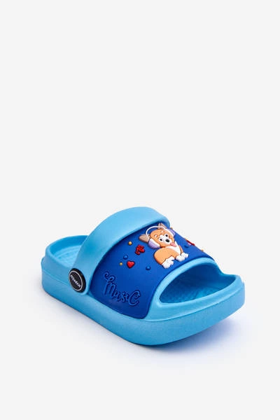 Lekkie Dziecięce Klapki Sandałki Z Motywem Pieska Niebieskie Rico