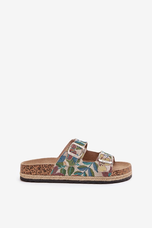 Wzorzyste Klapki Damskie Na Korkowej Platformie Z Klamrami Lee Cooper LCW-25-35-3480L Multikolor