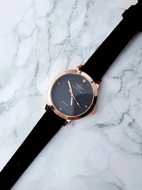 Damski Zegarek Michael John Evento Czarny Zamszowy Pasek Brokat