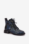 Lakierowane Botki Damskie Z Naturalnej Skóry D&A LZ52-962 Granatowe