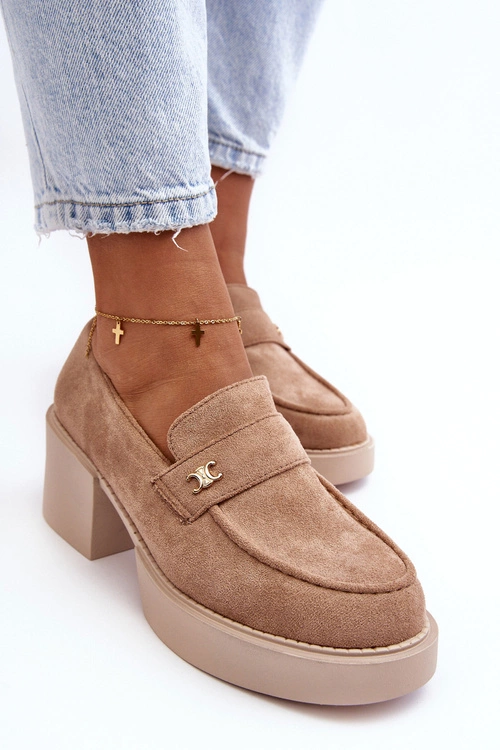 Zamszowe Półbuty Na Obcasie Damskie Beżowe Afnira