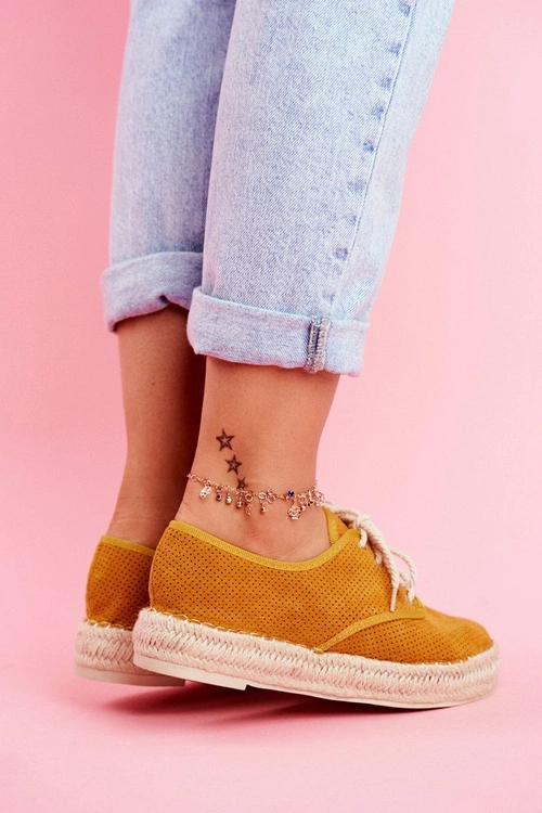 Espadryle Damskie Na Platformie Lniane Żółte Sonya