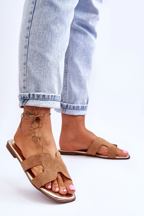 Damskie Klasyczne Zamszowe Klapki Beżowe Evana