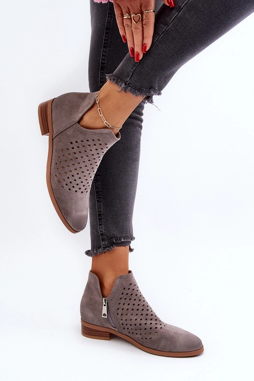 Niskie Botki Damskie Na Płaskim Obcasie Szare Janetris