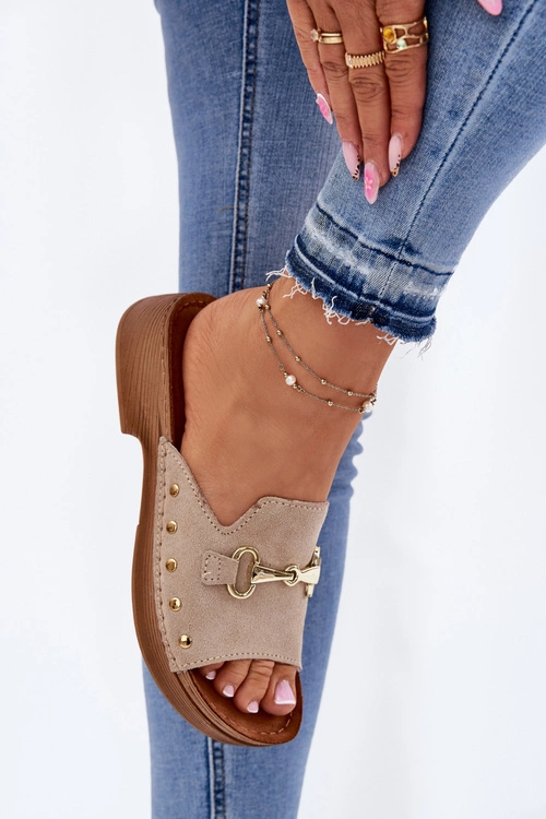 Zamszowe Klapki Damskie Inblu TF0002KU Beżowe