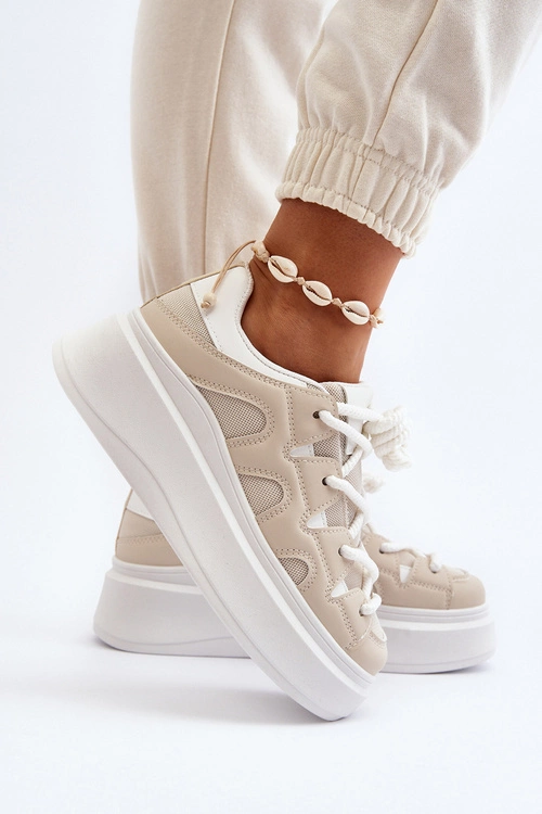 Damskie Sneakersy Z Grubym Sznurowaniem Beżowe Vinali