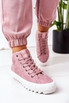Damskie Skórzane Ocieplane Trampki Big Star EE274113 Różowe