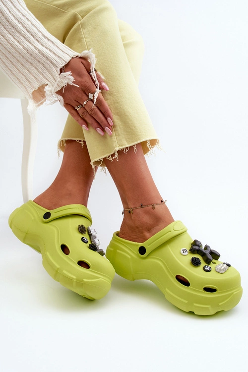 Piankowe Damskie Lekkie Klapki Na Masywnej Podeszwie Limonkowe Matirra