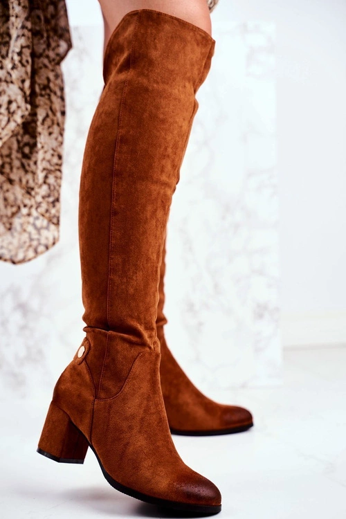 Kozaki Damskie Na Słupku Zamszowe Camel Torgos