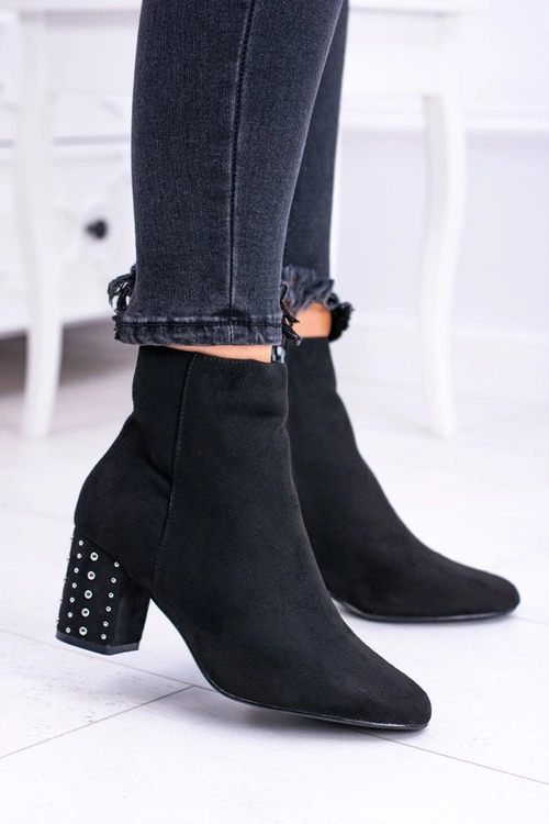 Ciepłe Damskie Botki Na Słupku Czarne Jokasta