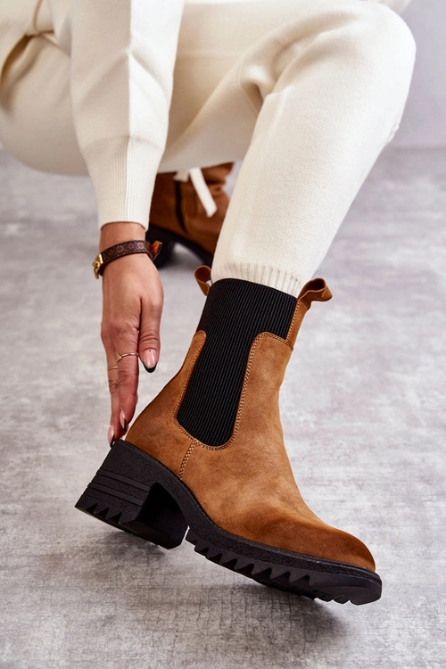 Damskie Ocieplane Botki Na Obcasie Camel Abella