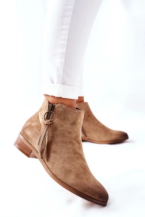 Zamszowe Damskie Botki Ocieplane Beżowe Janice