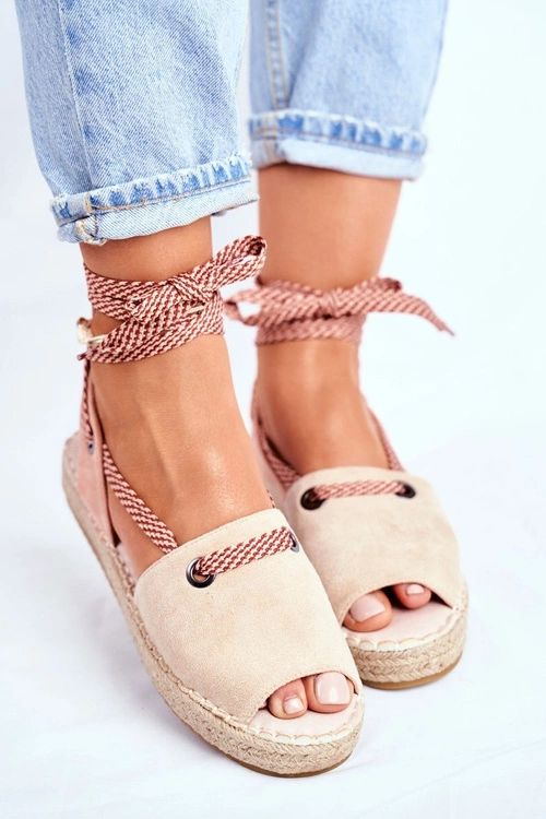 Espadryle Damskie Na Platformie Lniane Beżowe Monacoz