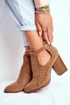 Botki Damskie Na Słupku Zamszowe Ażurowe Camel Morrena