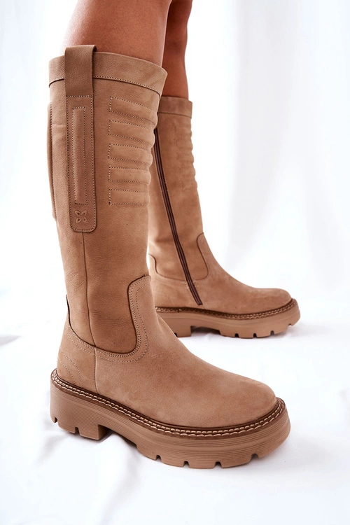 Skórzane Kozaki Maciejka Beżowe 05277-04