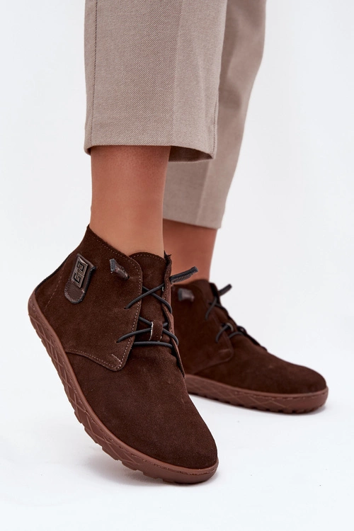 Zamszowe Półbuty Barefoot Damskie Z Ozdobnym Detalem Zazoo 30072 Czekoladowe