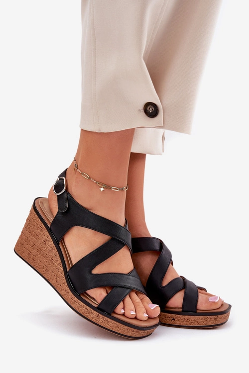 Sandały Damskie Na Koturnie Sergio Leone SK223 Czarne