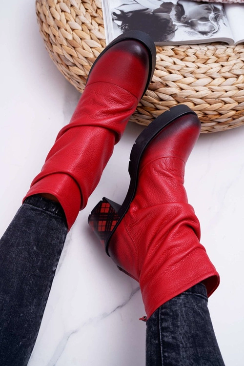 Botki Damskie Skórzane Maciejka Czerwone 04216-08/00-3