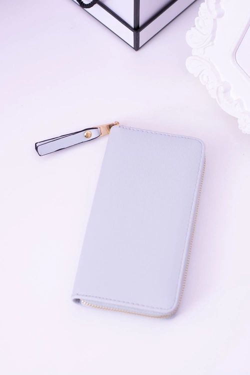 Duży Damski Prążkowany Szary Portfel Złote Okucia