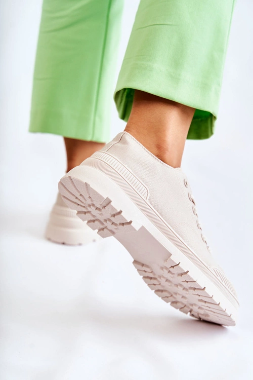 Damskie Trampki Materiałowe Jasnobeżowe Parossa