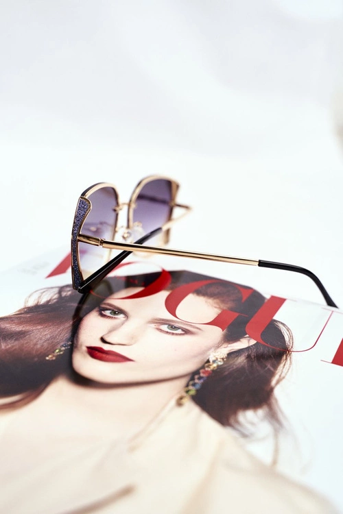 Okulary Przeciwsłoneczne Prius PRE-38 Złote Niebieskie Lustro Brokat