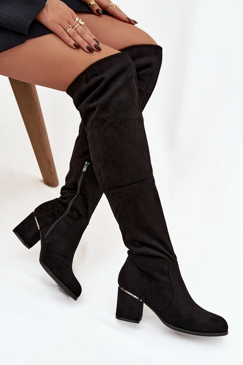 Kozaki Damskie Za Kolano Na Słupku Z Eko Zamszu Czarne Zaretta