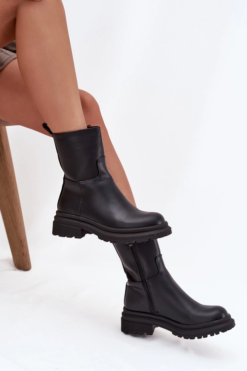 Botki Damskie Na Platformie I Płaskim Obcasie Czarne Levira