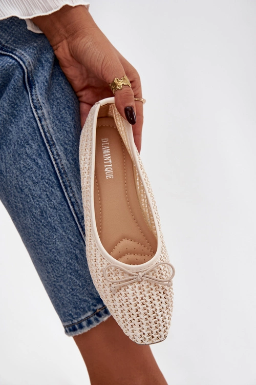 Baleriny Z Plecionką I Kokardką Ecru Belirra