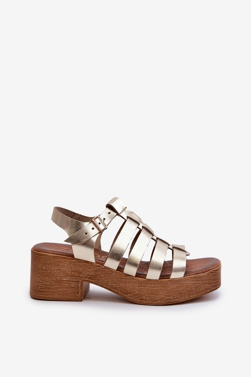 Zazoo 40410 Skórzane Sandały Damskie Złote