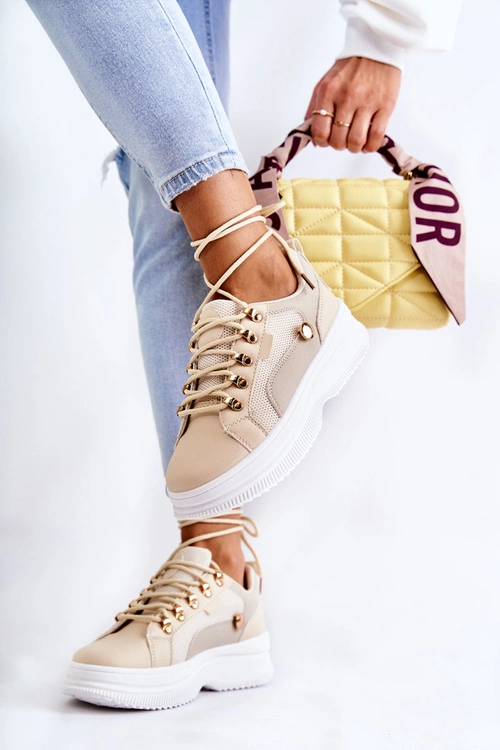 Damskie Skórzane Buty Sportowe Beżowe Salmira