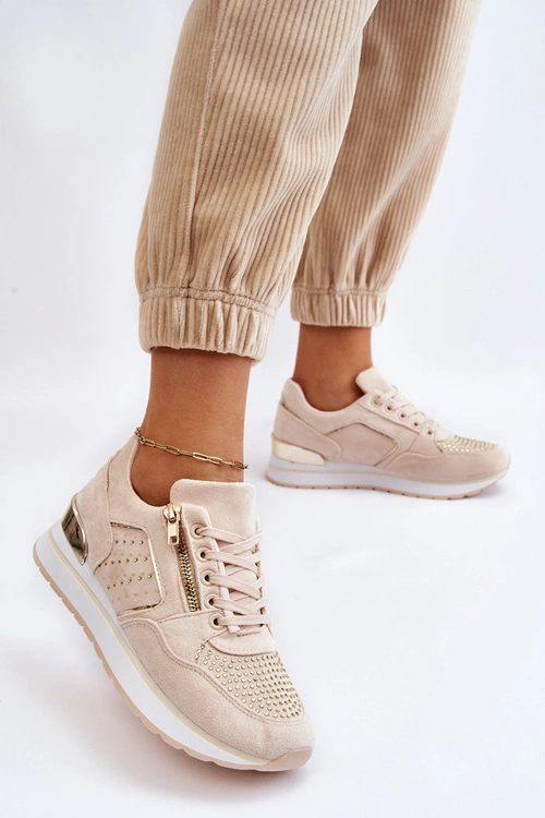 Damskie Buty Sportowe Z Ozdobnym Zamkiem Kremowe Adrea