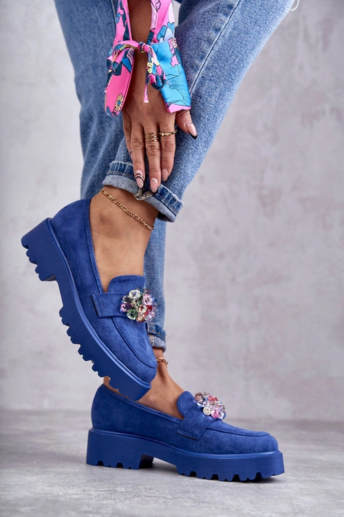 Damskie Zamszowe Półbuty Z Ozdobą Niebieskie Britt