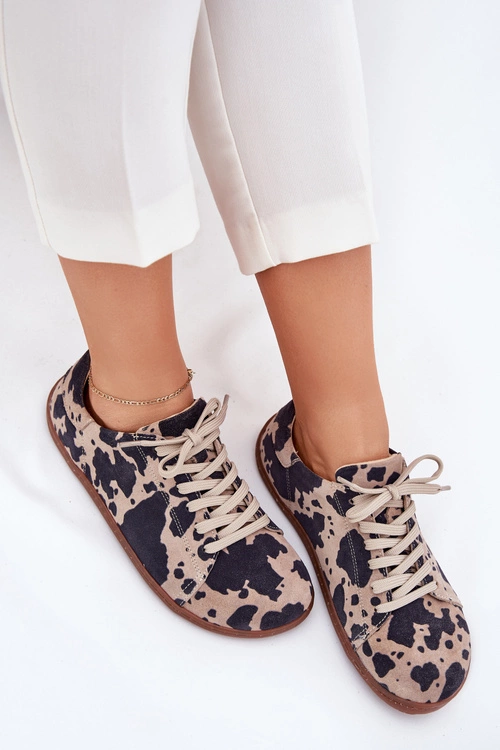 Zamszowe Trampki Barefoot Damskie W Łaty Zazoo N1120 Brązowo-Beżowe