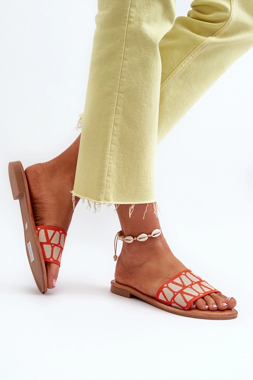 Klapki Damskie Na Płaskim Obcasie Pomarańczowe Traivea