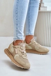 Skórzane Sneakersy Damskie Big Star OO274564 Hi-Poly System Beżowe 
