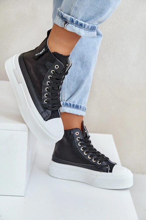 Damskie Wysokie Trampki Na Platformie Czarne Averira