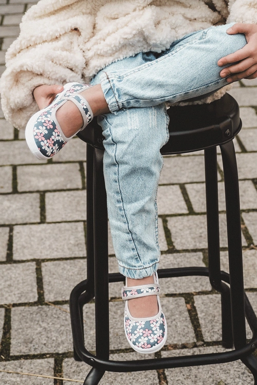 Dziecięce Baleriny W Kwiatuszki Granatowo-Szare Noah