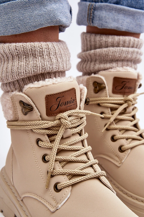 Trapery Damskie Skórzane Z Kożuchem Jasnobeżowe Lynnvia