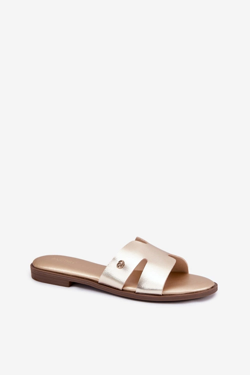 Klapki Damskie Płaskie Z Eko Skóry Złote Firvania