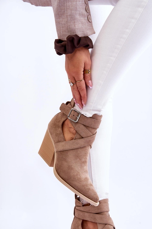 Damskie Zamszowe Botki Kowbojki Ciemnobeżowe Dennise