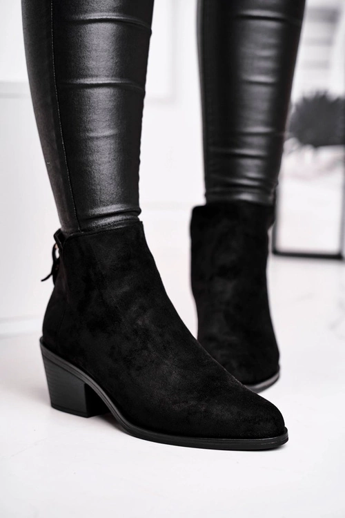 Botki Damskie Płaski Obcas Ocieplane Jesienne Czarne Milky