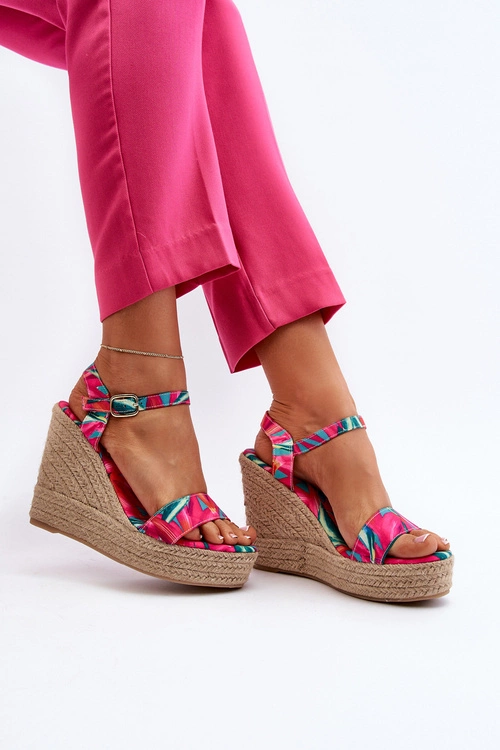 Wzorzyste Sandały Na Koturnie Z Plecionki Fuksja Anihazra