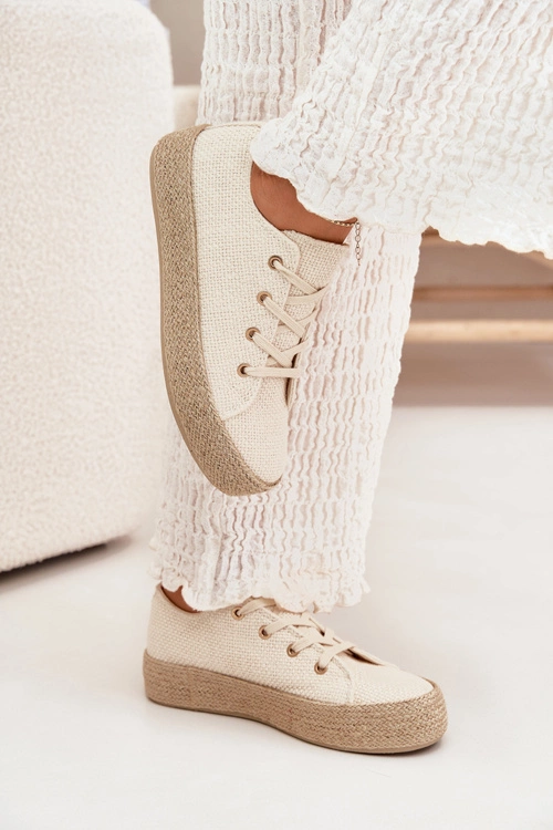 Trampki Damskie Na Platformie Z Plecionką Beżowe Princa